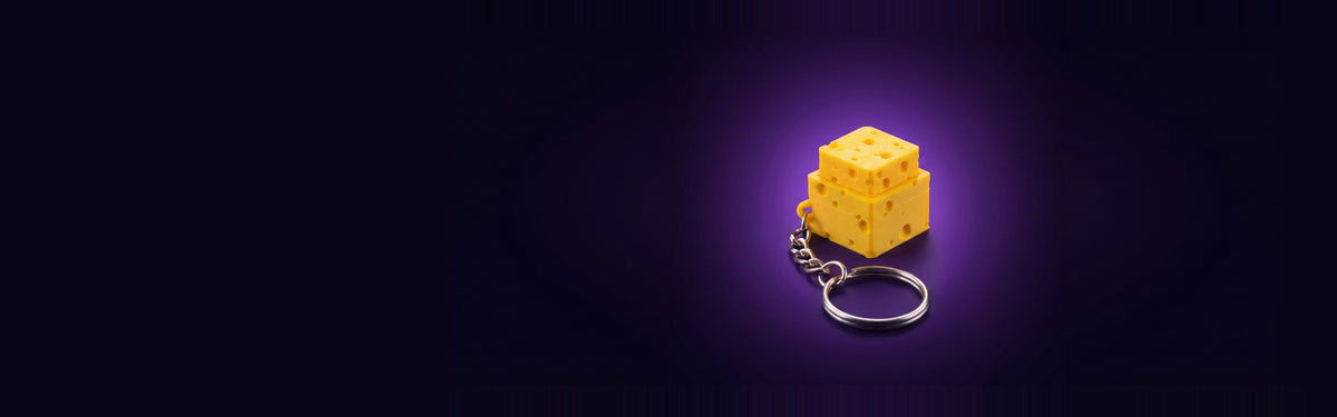 Llavero fidget de queso con clic real impreso en 3D