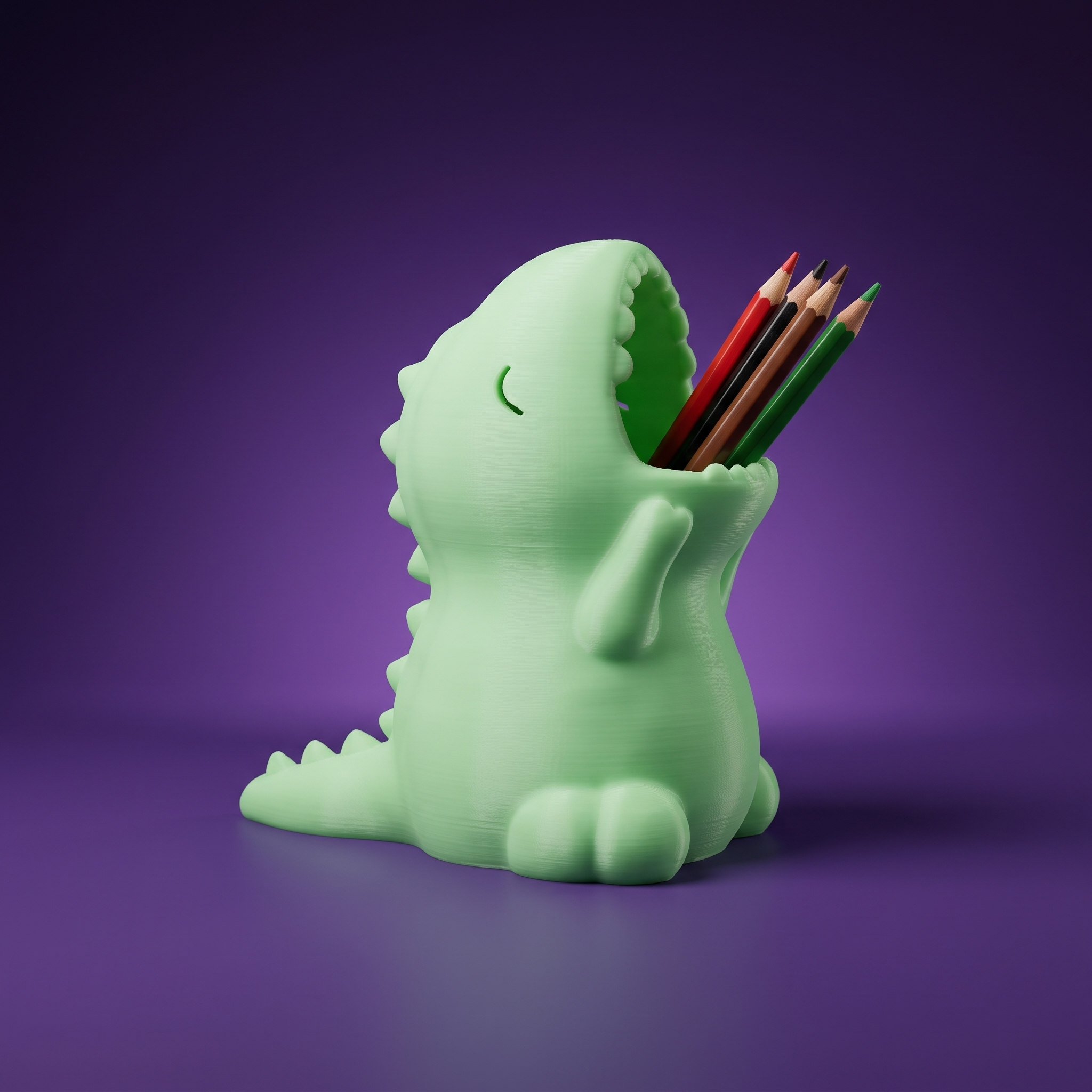 Porta lápices T-Rex fondo estudio morado
