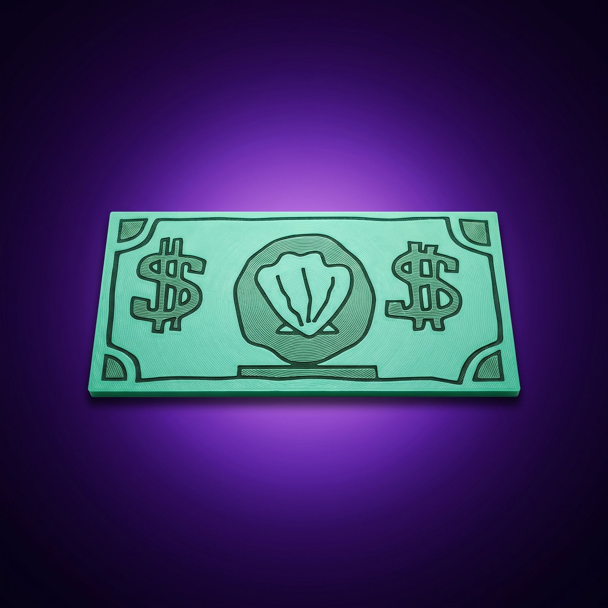 Dólar Concha de Bob Esponja para pago por contacto, foto de estudio fondo morado
