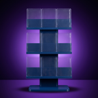 Expositor Moderno para Tarjetas Ultra Pro One-Touch 3x3 - color Azul, foto de estudio fondo morado