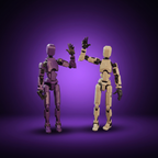 Figura dummy articulada, foto de estudio fondo morado