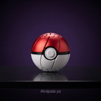 Mini fidget pokébola giratoria roja, fondo morado con frase Atrápala ya