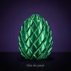 Mini huevo de dragón verde silk, fondo morado con frase Gira sin parar