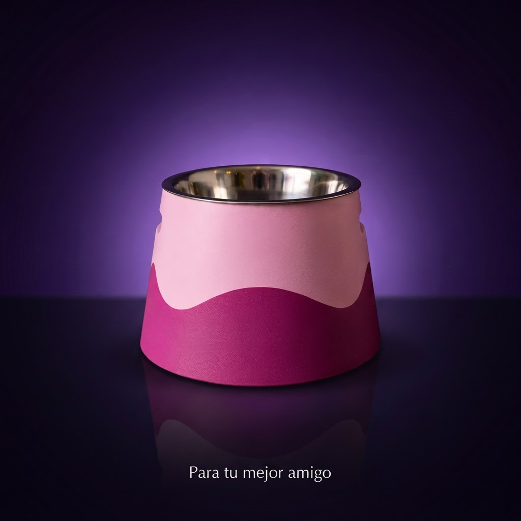 Soporte para cuenco de perro rosa fucsia, fondo morado con frase Para tu mejor amigo
