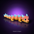 Gravorn mini dragón articulado naranjo, fondo morado con frase Adopta tu dragón
