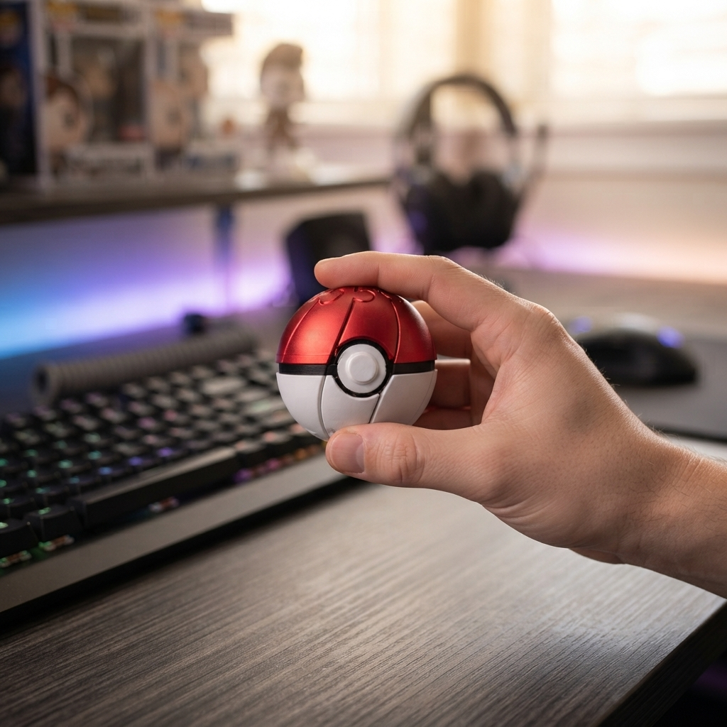Mano sosteniendo la mini pokébola fidget