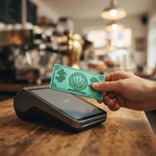Pagando con el dólar concha en un terminal de pago