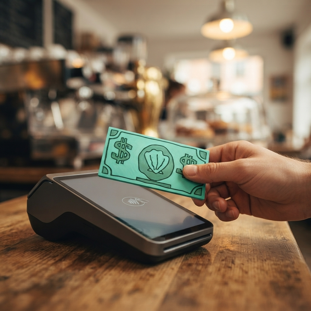 Pagando con el dólar concha en un terminal de pago