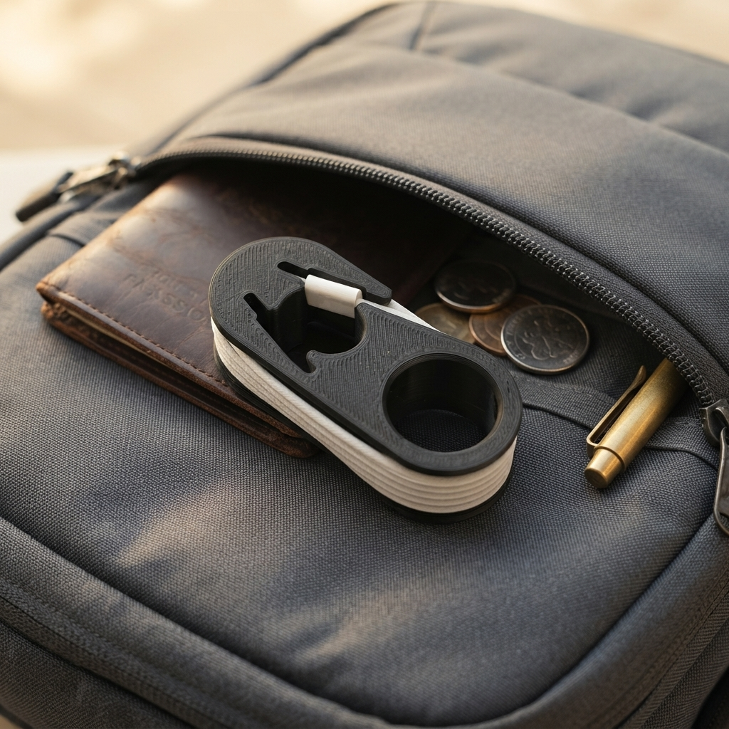Organizador USB-C en el bolsillo de una mochila de viaje
