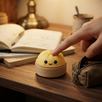 Dedo presionando el dumpling clicker en escritorio de estudio