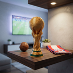 Trofeo Copa del Mundo Coleccionista en repisa de living
