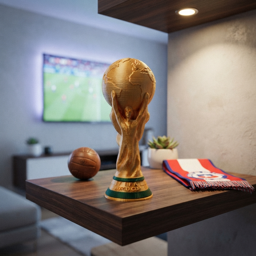Trofeo Copa del Mundo Coleccionista en repisa de living