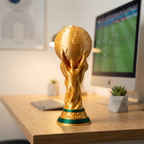Trofeo Mediano Copa del Mundo en escritorio junto al monitor