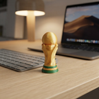 Mini Trofeo Antiestrés en escritorio junto al teclado