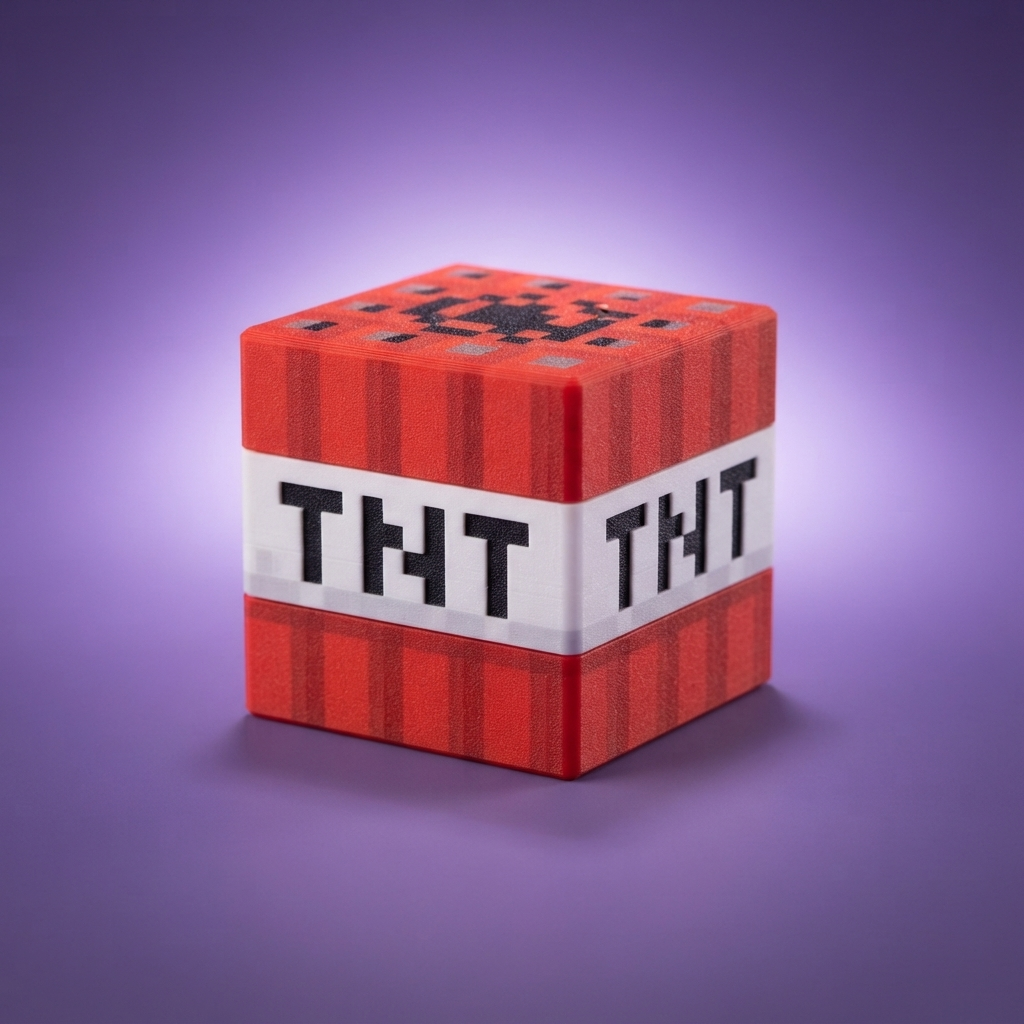 Cubo de TNT de Minecraft antiestrés con clic, fondo morado