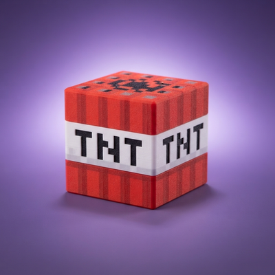 Cubo de TNT de Minecraft antiestrés con clic, fondo morado