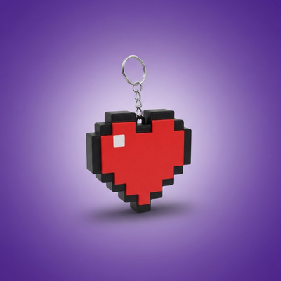 Llavero corazon pixel Minecraft antiestres con clic, fondo morado
