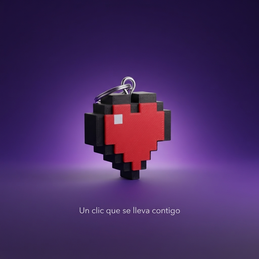 Llavero corazon pixel con frase un clic que se lleva contigo