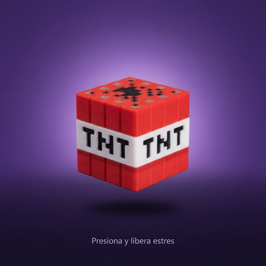 Cubo de TNT antiestrés con frase presiona y libera estres
