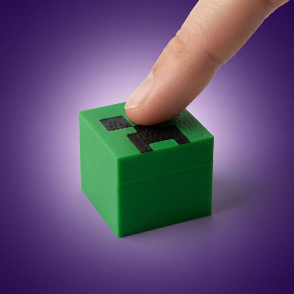 Dedo presionando el Creeper clicker, mecanismo rigido tipo tecla