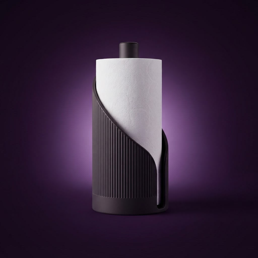 Portarrollos de cocina Japandi, foto de estudio fondo morado