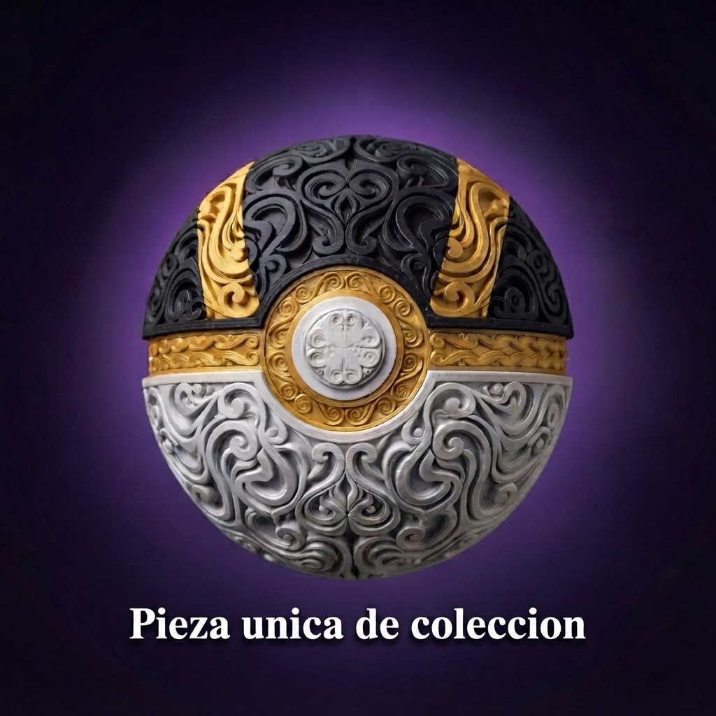 Ultra Ball decorativa, fondo morado con frase Pieza unica de coleccion