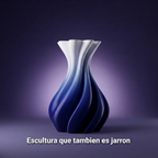 Jarron Lyra, fondo morado con frase Escultura que tambien es jarron