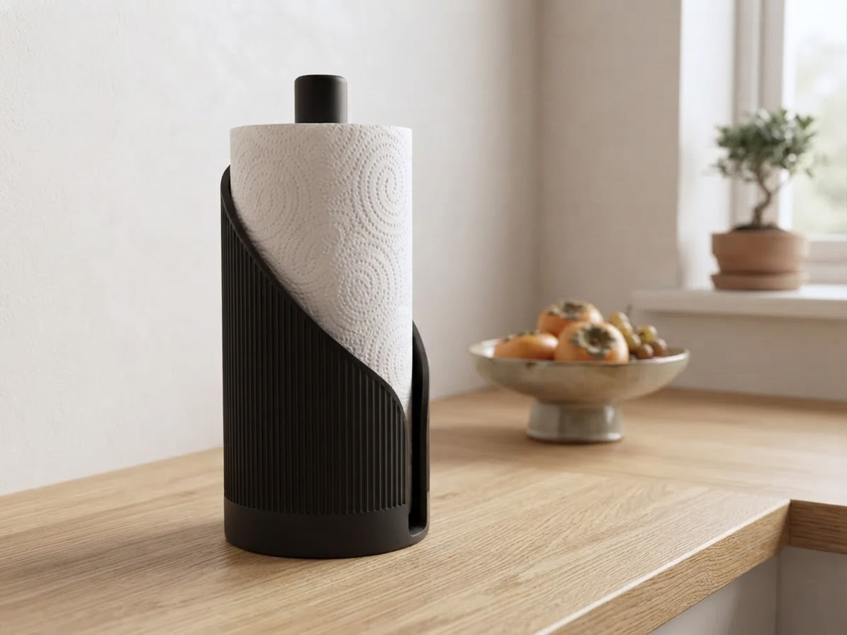 Portarrollos Japandi en mueson de cocina con rollo de papel montado