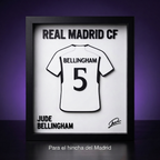 Cuadro camiseta Bellingham fondo morado con frase Para el hincha del Madrid