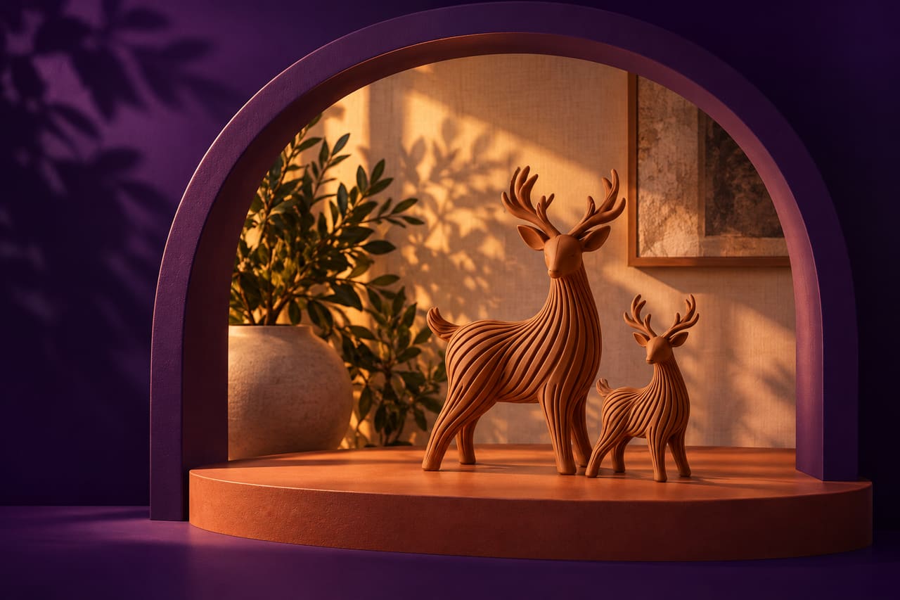 Ventana ilustrada de Hogar con renos decorativos